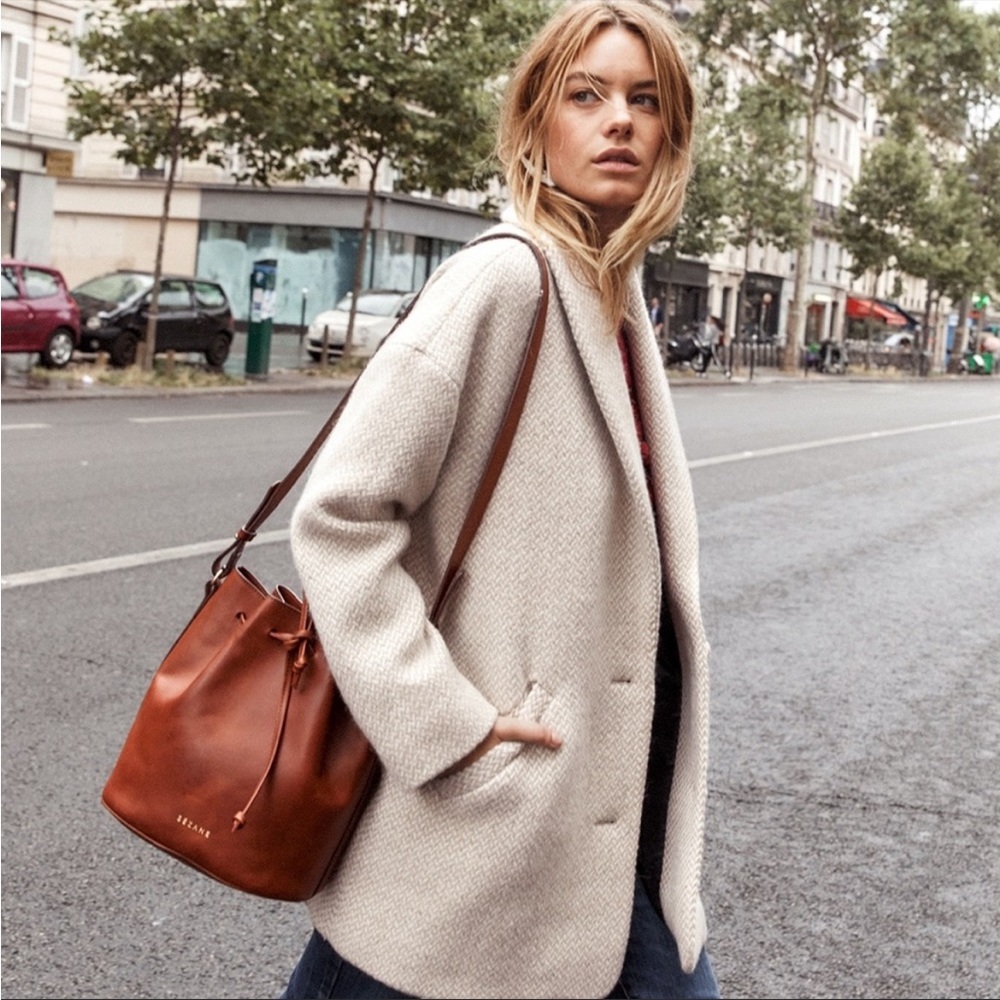 Sezane Bowie Wool Coat in Herringbone 38